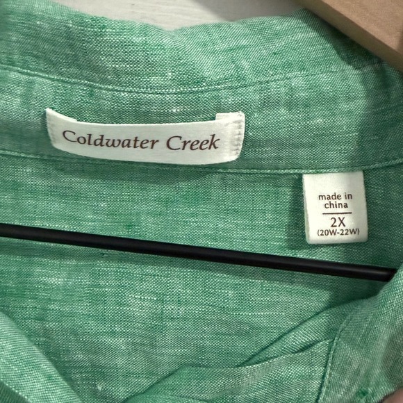 Coldwater Creek Button Up Womens 2X Green 100% Linen Shirt Coastal Lagenlook - Picture 3 of 7